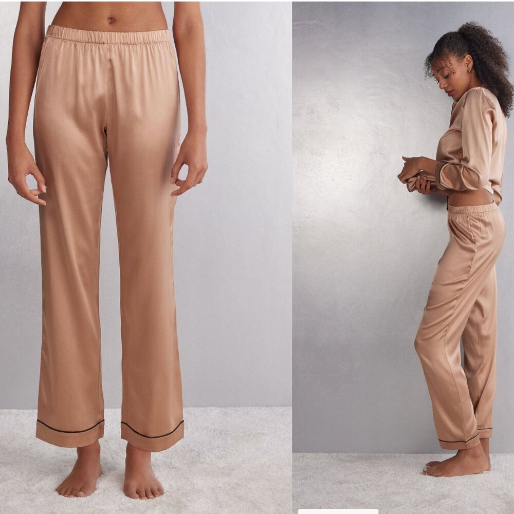 NEW Intimissimi Full Length Silk Pajama Pants -Rose-Size S